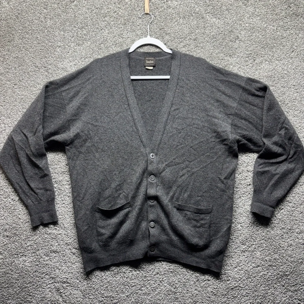 Vintage Neiman Marcus Exclusive 100% Cashmere Cardigan Sz XL Gray Scotland Women